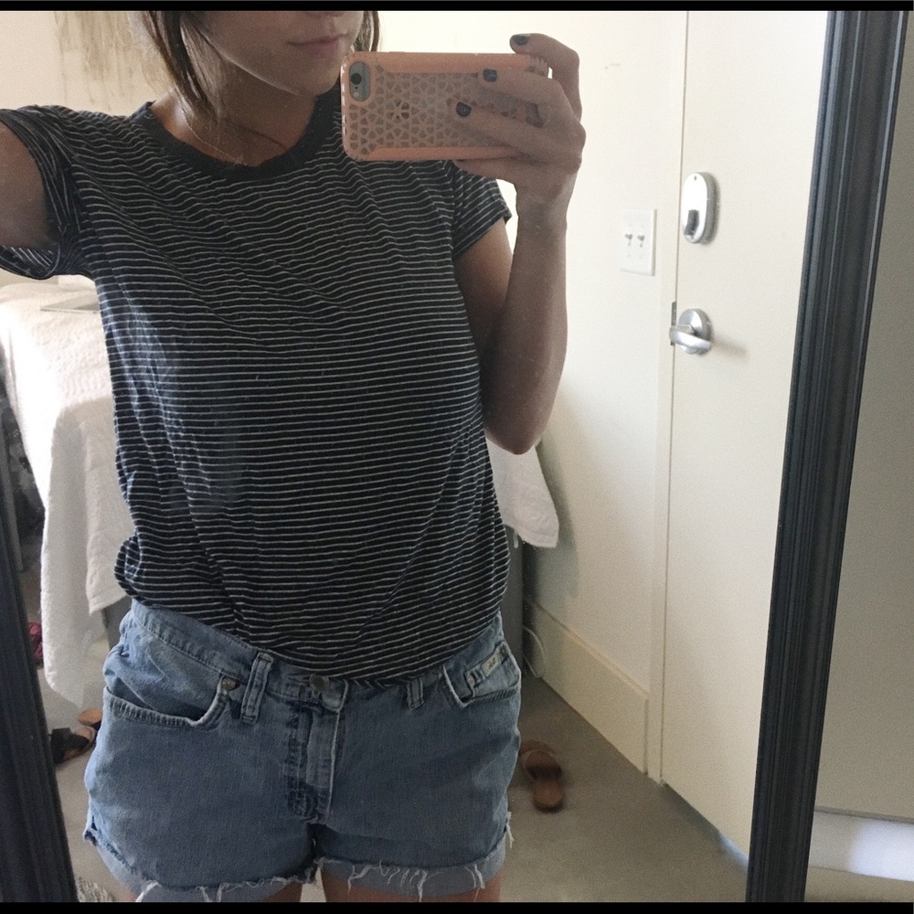 Blue and white striped top